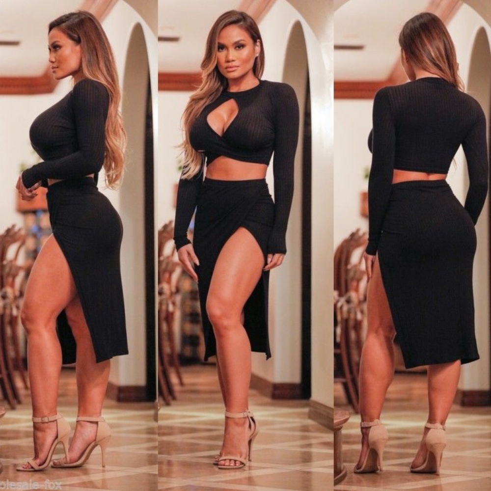 Bodycon Long Sleeve Skirt Set Large/XL